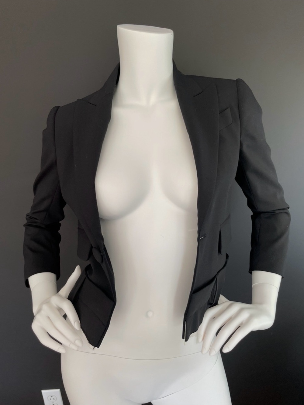 Dsquared2 2020 Women’s Black Wool Cropped White Trim Tuxedo Blazer Coat 38IT